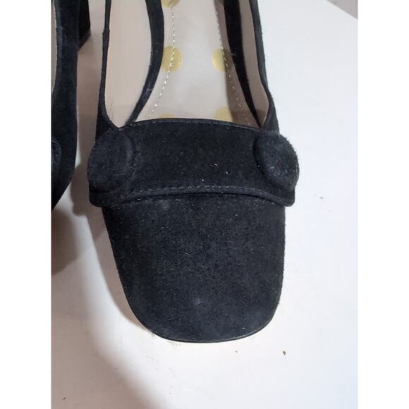 Boden Black Suede Leather Block Heel Pumps US 6 EU 37 Button Detail Square Toe - Picture 5 of 13